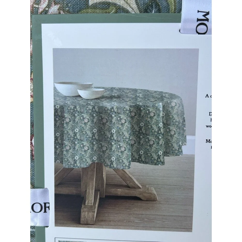 MORRIS & Co Wilhelmina 100% Cotton Tablecloth 70” ROUND Green Floral New